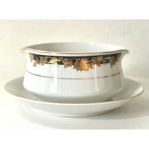 Vintage Gravy Boat Black and Gold Accent Yasamen Thanksgiving Home Decor Kitchen